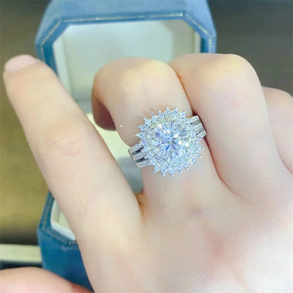 Luxury 18K Solid Platinum PT950 certifid 2 carat D color moissanite ring wholesale eight heart eight cut diamond ring for women