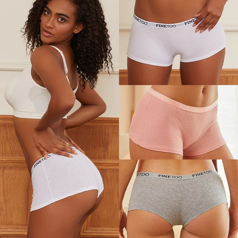 FINETOO 6PCS/Set Women Cotton Panties Female Boxer Boyshort Low Waist Letter Logo Sport Underwear Ladies Pants Intimate Lingerie