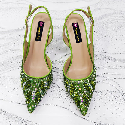 Luxury Handmade Flowers Shoes and Clutch for Women- Nigerian Style Elegant Crystal Heels with Matching Evening Bags