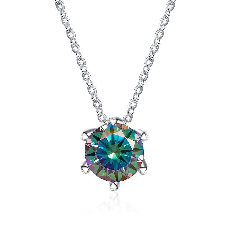 JoyceJelly 1CT VVS D Moissanite Necklace For Women Six Prong Simulated Diamond Pendant 925 Sterling Silver Wedding Fine Jewelry