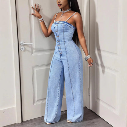 Jumpsuits Women Denim One Piece Strapless Sexy Sleeveless Overalls Long Pants Tight Waist Rompers Y2k Streetwear Work 2026