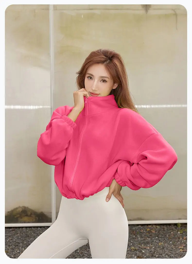 Blouse Outerwear Yoga Wear Women's Autumn/Winter Zip-up Long Sleeves Fleece-lined Warm New Casual Comfortable Minimalist Niche