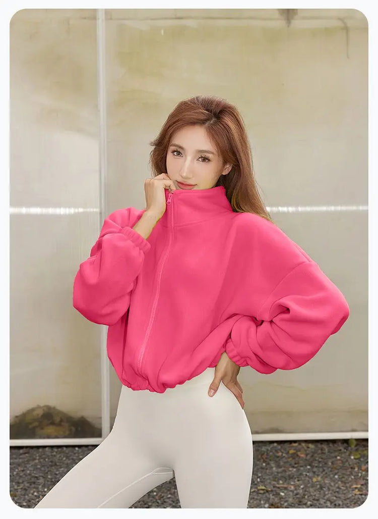 Blouse Outerwear Yoga Wear Women's Autumn/Winter Zip-up Long Sleeves Fleece-lined Warm New Casual Comfortable Minimalist Niche