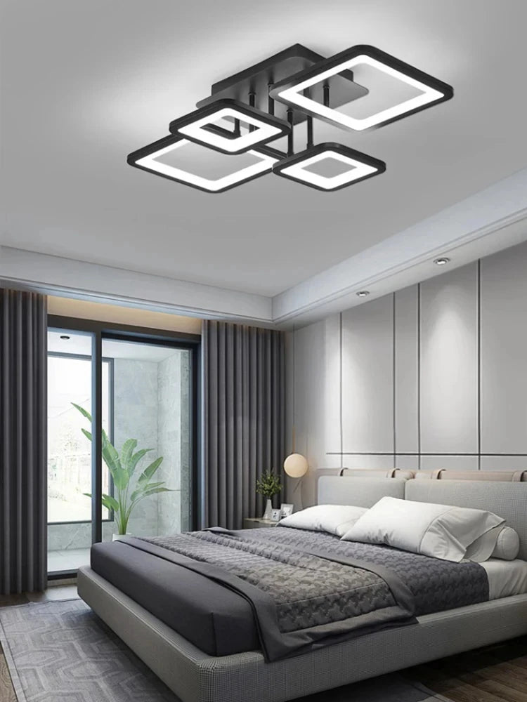 Creative Grid LED Ceiling Light Luxury Villa Hall Black Living Room Decor Dining Room Ceiling Chandelier Home Lustre Fixture