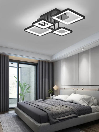 Creative Grid LED Ceiling Light Luxury Villa Hall Black Living Room Decor Dining Room Ceiling Chandelier Home Lustre Fixture