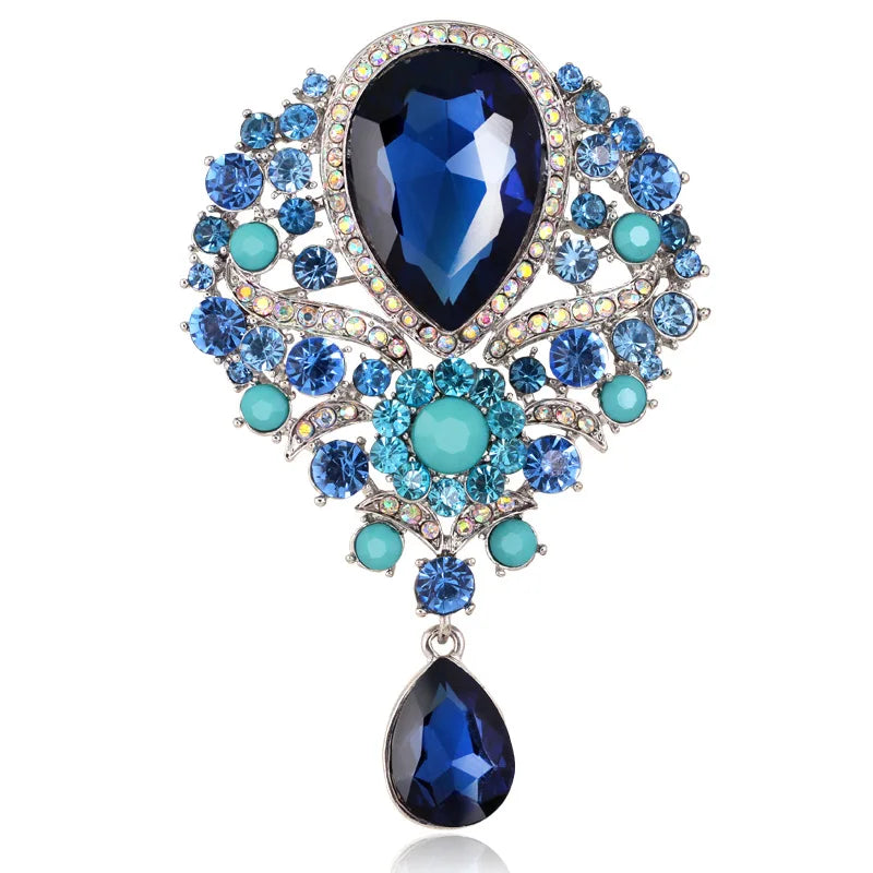 Hot Women Men  Brooch Wedding Bridal Bouquet Clear Crystal Rhinestone Teardrop Dangle Brooch Pin