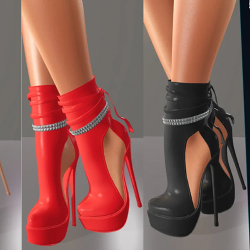 Black Chain Platform Sandals Thin High Heel Pointed Toe Fashion Sexy Cool 2025 Summer Big Size Woman Shoes Zapatillas Mujer