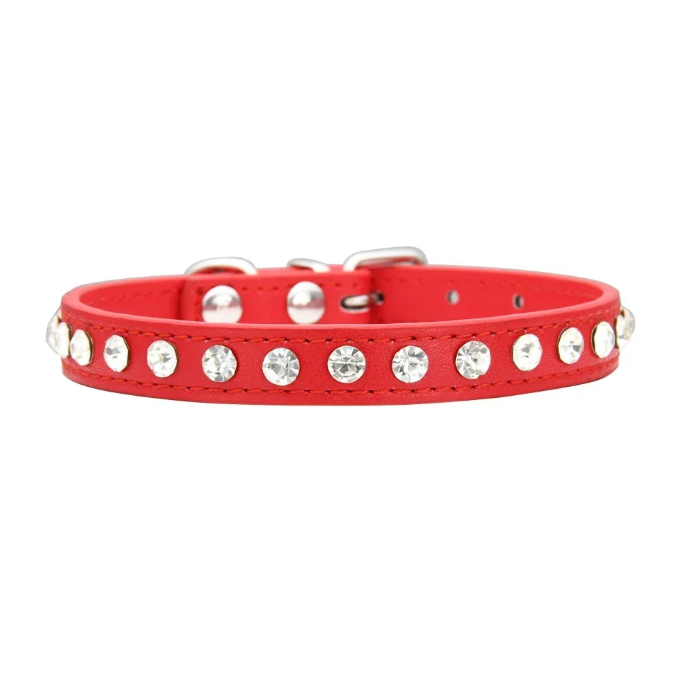 Personalized Rhinestones Dog Collar 16 Colors PU Leather for Small Dog Puppy Chihuahua Pink Pet Strap Necklace Pet Accessories