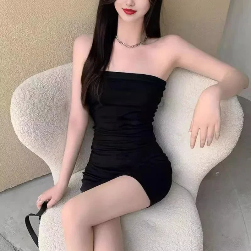 FREEAUCE Off Shoulder Wrap Chest Strapless One-piece Long Dress for Women's Nightclub Bodycon Sexy White Dresses Streetwear
