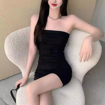 FREEAUCE Off Shoulder Wrap Chest Strapless One-piece Long Dress for Women's Nightclub Bodycon Sexy White Dresses Streetwear