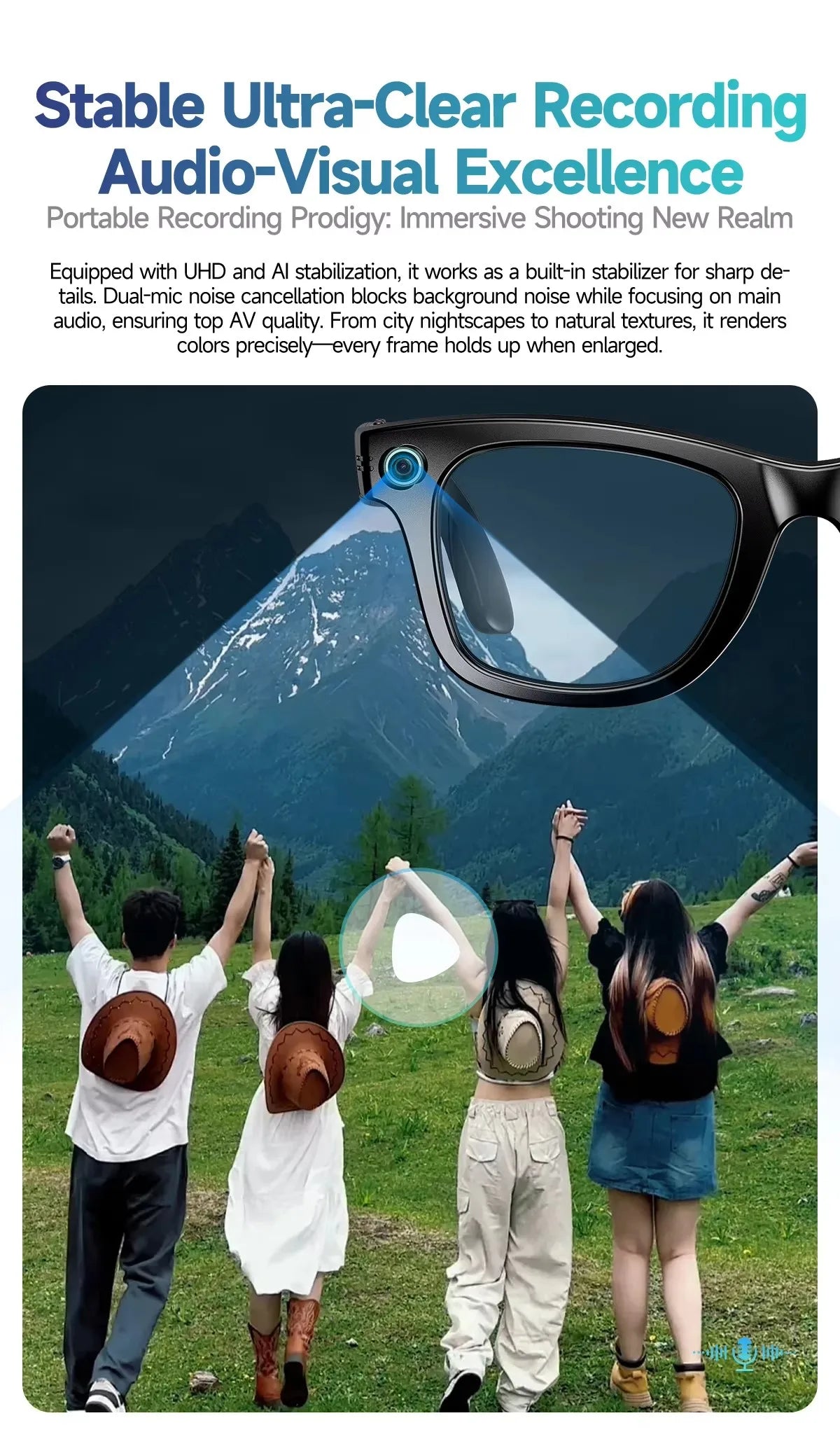 Smart Glasses W610 with Camera 8 Million Pixels Wi-Fi Touch Control Dual-microphone Noise Reduction AI Translation Sunglasses