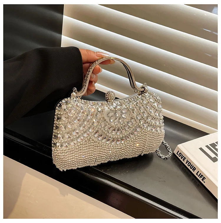 Super Exquisite Diamonds Frame Handbags Gold Silver Hasp Chains Designer New Style Shoulder Bags for Women 2025 Fashion Party