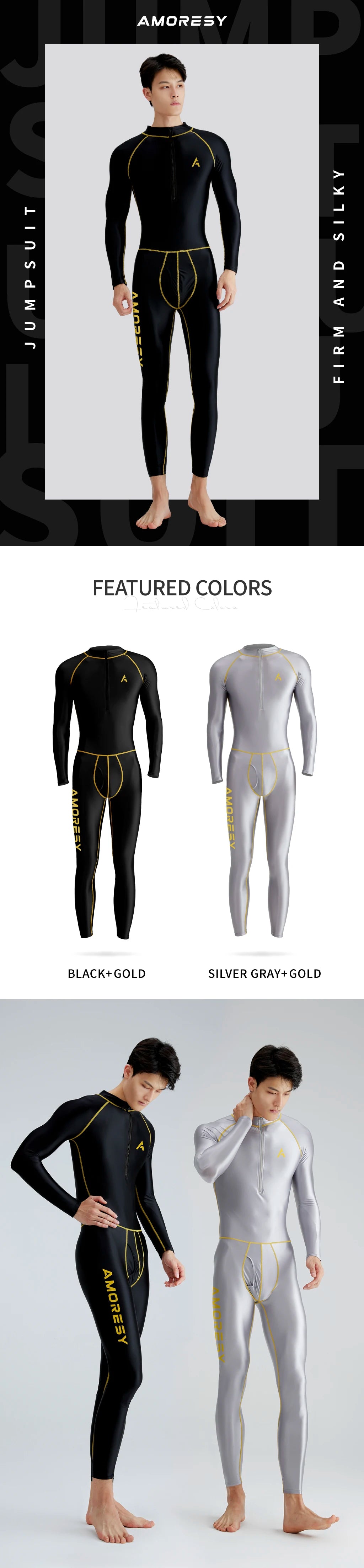 AMORESY Apollo Series Front Zipper Long Sleeve Sports Fitness Yoga Glossy Multi functional Bodysuit