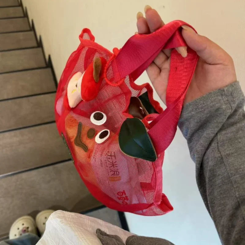 Cute Apple Mesh Handbag Niche Fruit-shaped Shoulder Bag Lightweight And Portable Travel Toiletry Storage Bag Fashion Beach Bag
