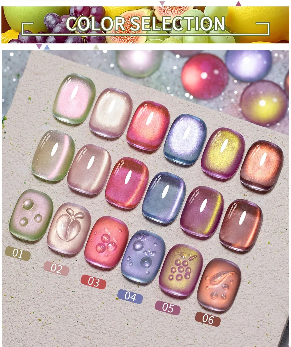 7.5ML Summer Fruit Series Cat Magnetic Gel Nail Polish Green Purple Pink Cat Eye Gel Soak Off UV Nail Art Varnish For Manicure