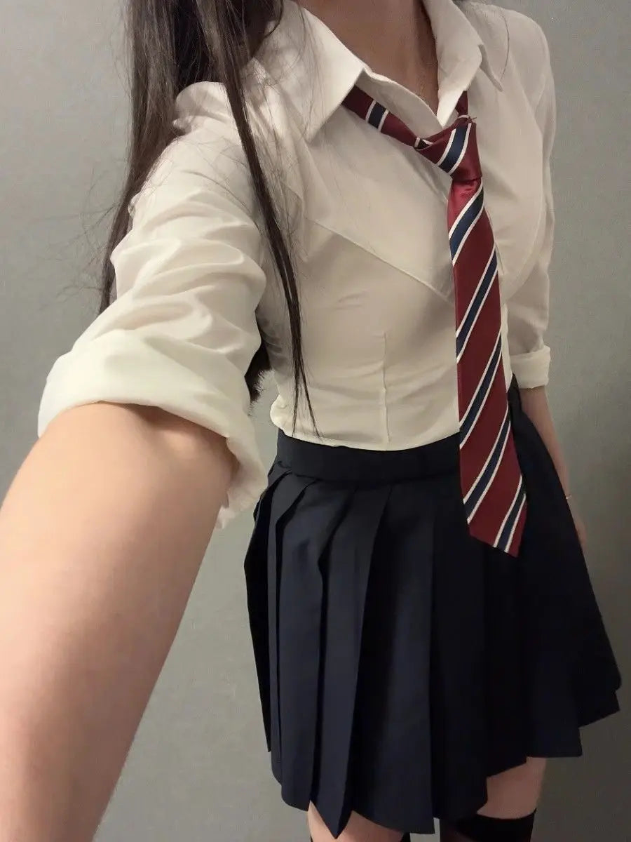 White Original JK Uniform Fitted Shirt Japanese-style Sweet and Spicy School Uniform Long-sleeved Slimming Top for Hot Girls