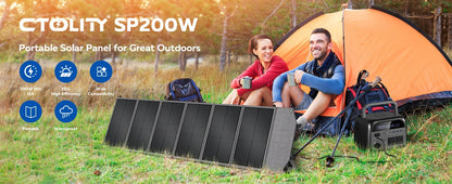 CTOLITY XP2000 Power Station 2400W 2048Wh 640000mAh & 2PCS SP200-E 200W Foldable Solar Panel, LiFePO4 Outdoor Emergency Supply