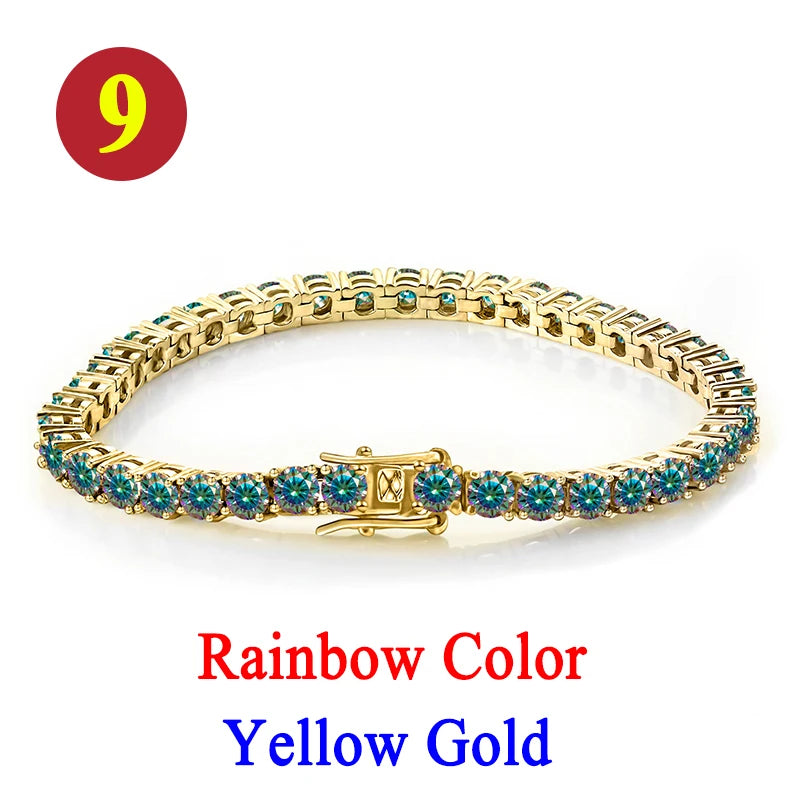 Colorful 3mm Luxury  Certified Moissanite Tennis Chain For Women 925 Sterling Silver Man Moissanite Bracelet Chain Hip hop