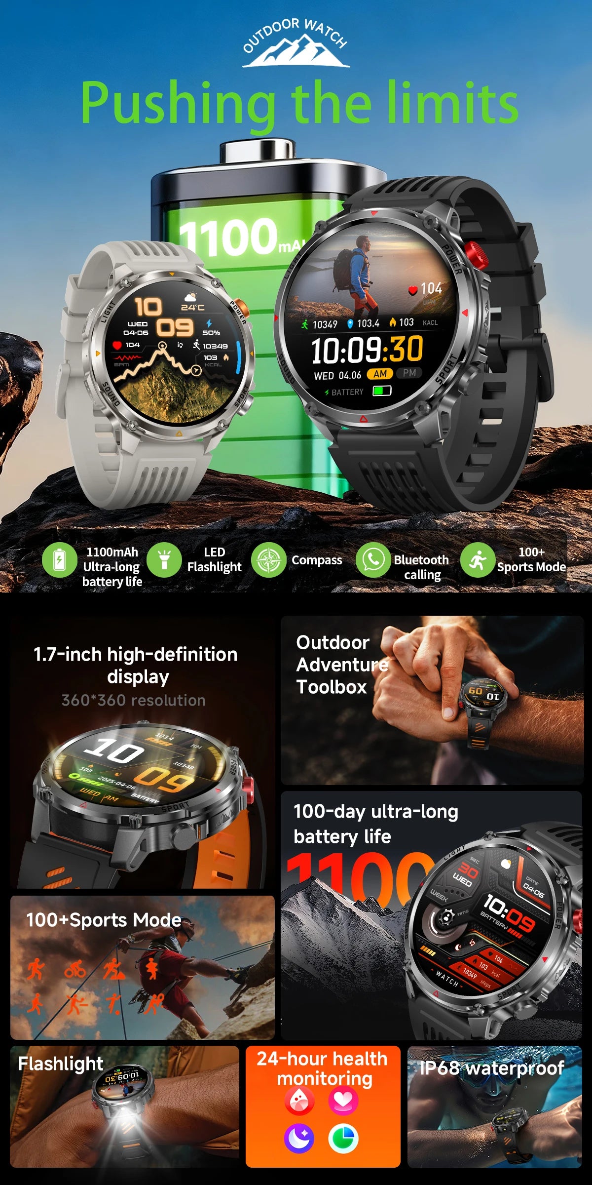 2026 T-Rex3 Ultra 1100mAh Battery Smart Watch GPS Track Compass IP69K Waterproof Sports tracker Outdoors Military Smartwatches