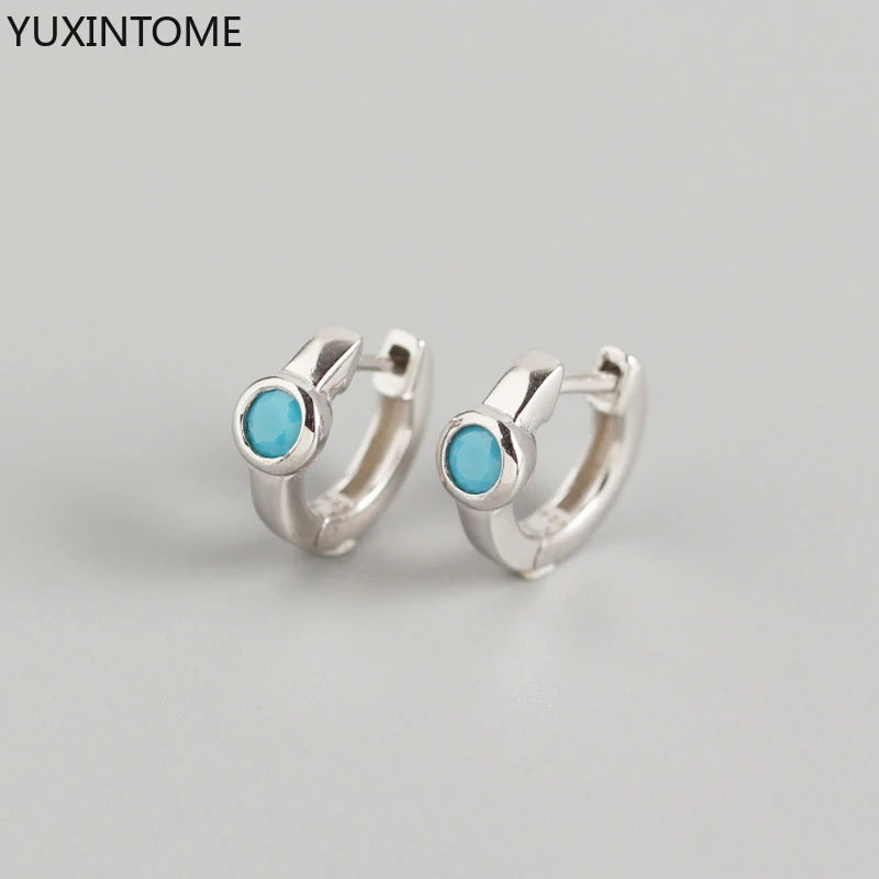925 Sterling Silver Needle Light Blue Zircon Stud Earrings for Women Fashion Blue Enamel Pendant Earrings Luxury Jewelry Gifts