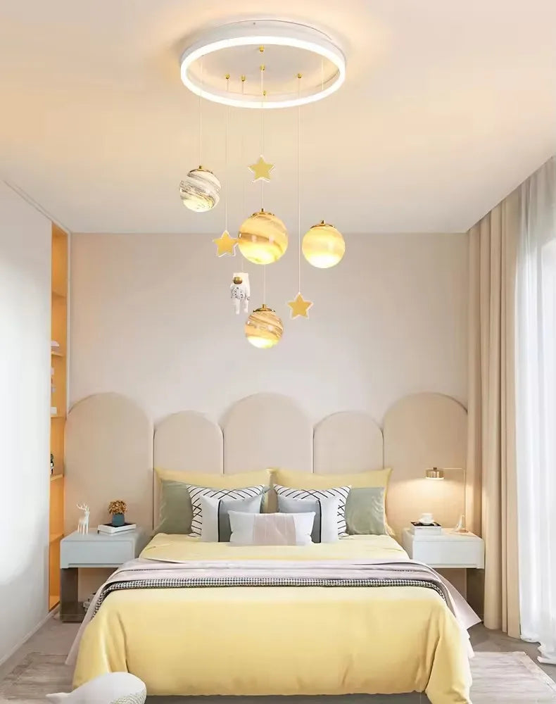 Children's Room Lamp Nordic Modern Pendant Lights Kids LED Ceiling Chandelier Living Room Bedroom Astronaut Hanging Home Decor