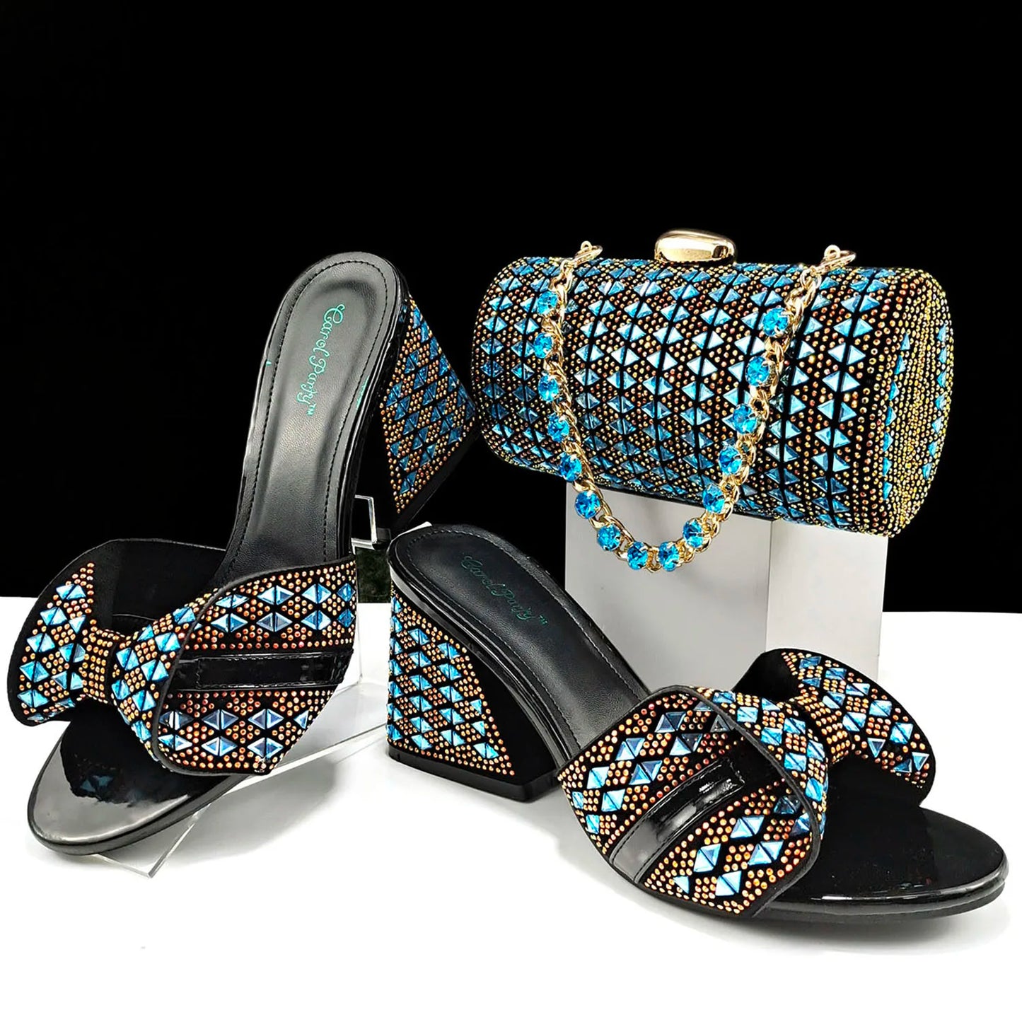 QSGFC Italian Style Women Banquet Shoes And Bag With Rhinestone Decoration Three-Dimensional Small Bag Match Women High Heel