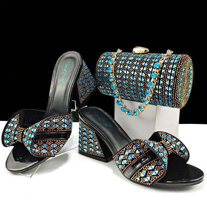 QSGFC Italian Style Women Banquet Shoes And Bag With Rhinestone Decoration Three-Dimensional Small Bag Match Women High Heel