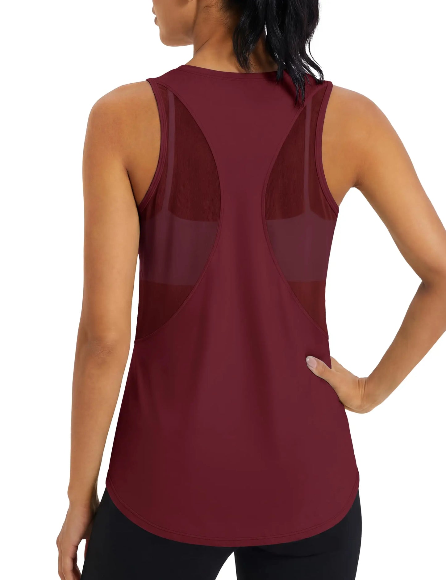 TACVASEN Womens Mesh Racerback Workout Tank Top Yoga Sleeveless Shirt High Low Curved Hem Quick Dry Breathable Athletic Vest