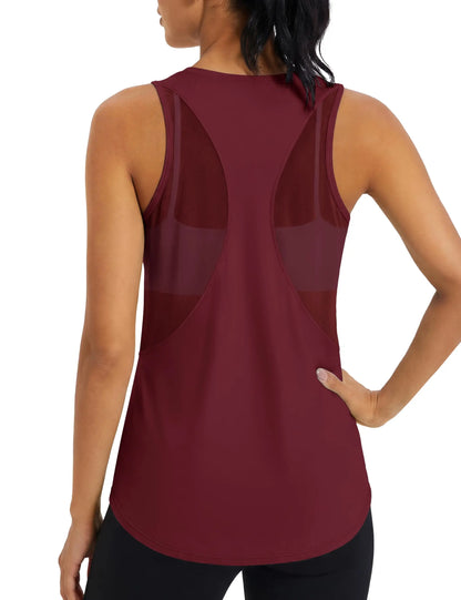 TACVASEN Womens Mesh Racerback Workout Tank Top Yoga Sleeveless Shirt High Low Curved Hem Quick Dry Breathable Athletic Vest