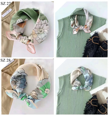 Silk Scarf For Bag Lady Neck Tie 100% Silk Scarf Luxury Brand Print Flower Stripe Plaid Dot Bandana Hair Tie Handkerchief Gifts