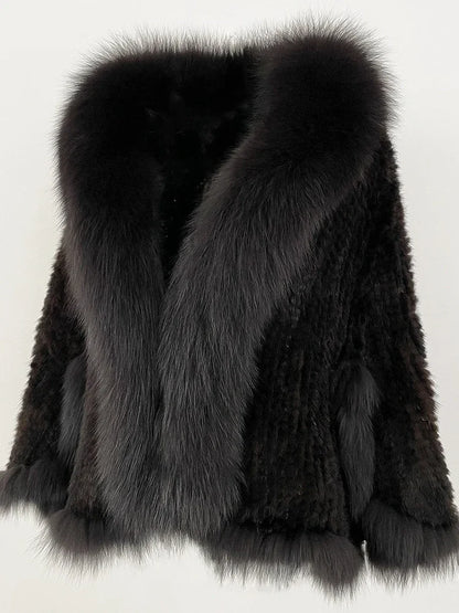 OFTBUY Autumn Winter Shawl Fashion Knitted Genuine Mink Fur Jacket Real Mink Fur Coat Women Cape Scarf Natural Fox Fur Cloak