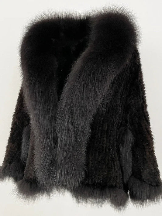OFTBUY Autumn Winter Shawl Fashion Knitted Genuine Mink Fur Jacket Real Mink Fur Coat Women Cape Scarf Natural Fox Fur Cloak
