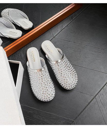 Summer Shoes for Women Slippers Luxury Rhinestone Rivets Casual Sandals Mesh Slip-on Loafers
