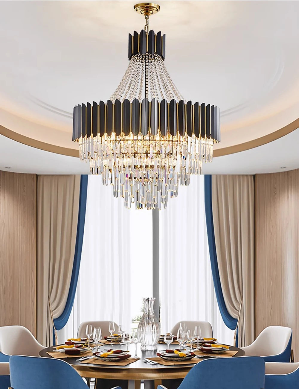 Home Deco Crystal Collection LED Black Gold Chandelier Lighting Lustre Hanging Lamp Suspension Luminaire Lampen For Dinning Room