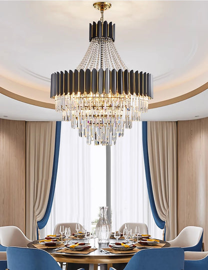 Home Deco Crystal Collection LED Black Gold Chandelier Lighting Lustre Hanging Lamp Suspension Luminaire Lampen For Dinning Room