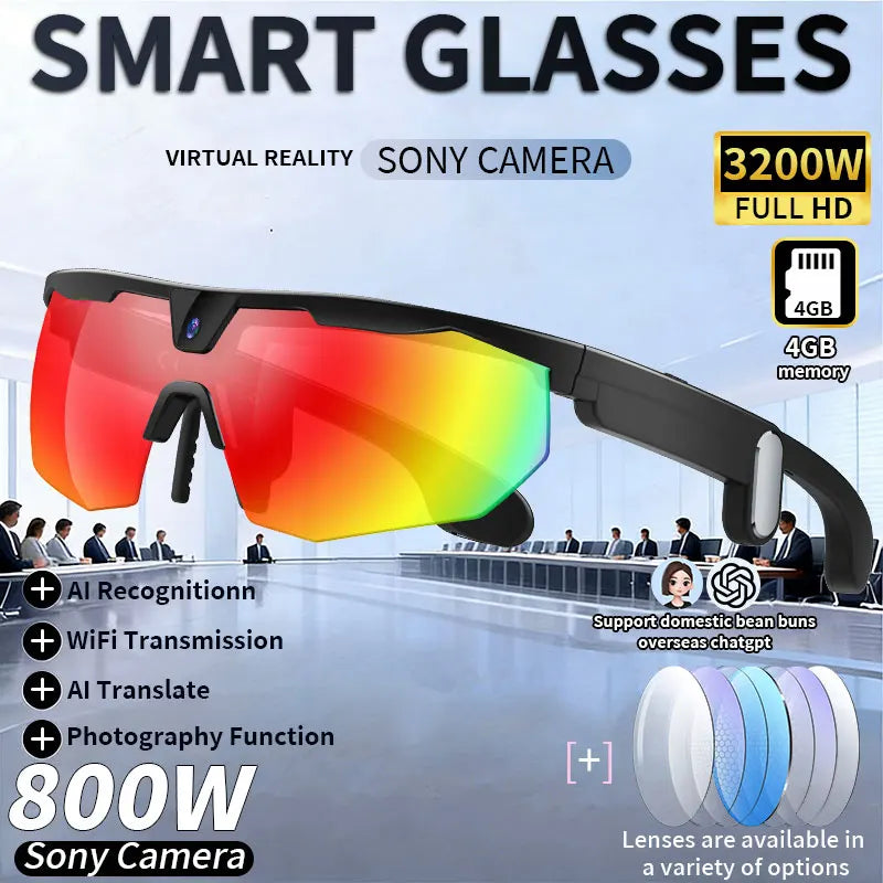 LIGE New Smart Glasses 800W Pixels Camera  1080P Video Waterproof Outdoor Cycling UV protection Bluetooth Call Smart Sunglasses