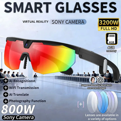 LIGE New Smart Glasses 800W Pixels Camera  1080P Video Waterproof Outdoor Cycling UV protection Bluetooth Call Smart Sunglasses