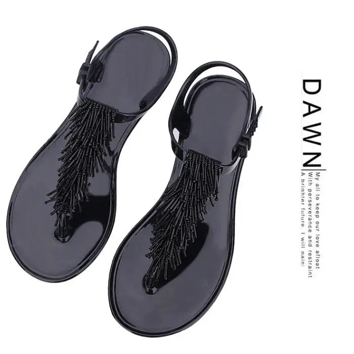 Women's Shoes Flip-flops Sandals for Woman Black Footwear Plastic with Low Heels Summer 2025 Crystal Pvc Wholesale Luxury Sale H