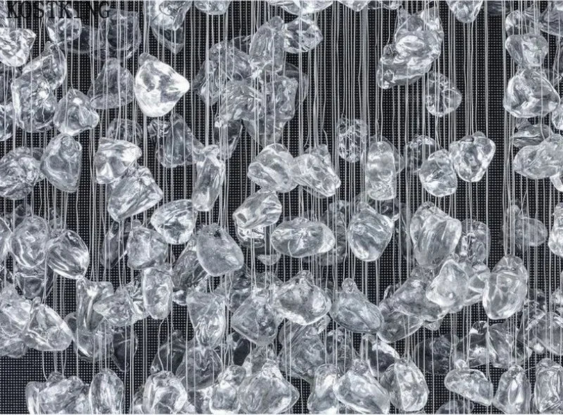 Crystal Stone Hanging Lamp Large Luxury Led Chandelier Staircase Living Room Light Fixture Long Hallway Lobby Indoor Home Lustre