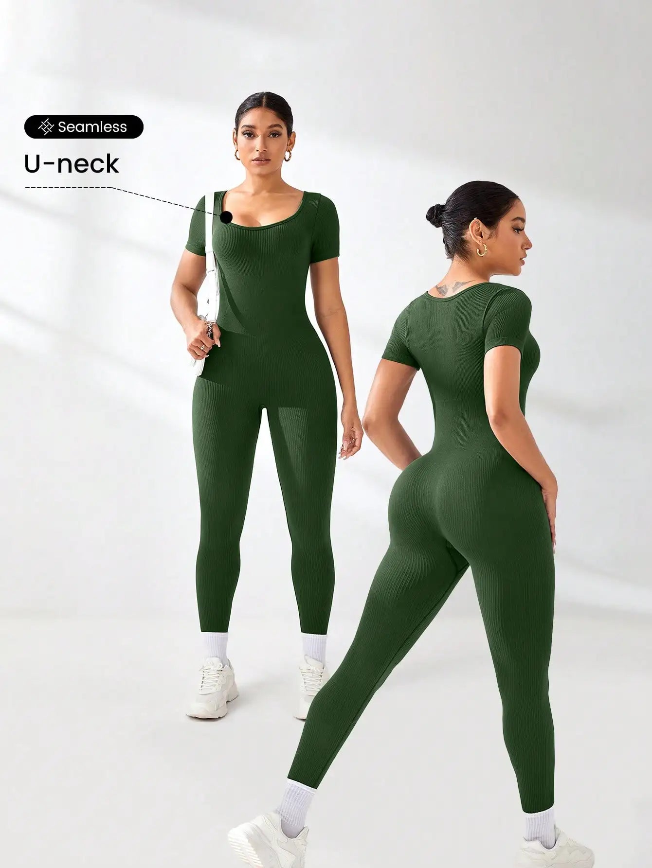 Women's Slimming Sexy Yoga Sports Jumpsuit Spring Summer Threaded Square Collar Lifting Buttocks Design Comfortable Active Wear