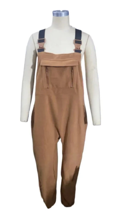 Women Fleece Warm Overalls Loose Casual Jumpsuits One-Piece Bibs Adjustable Suspender Straps Winter Fuzzy Soft Comfy Ski Pants