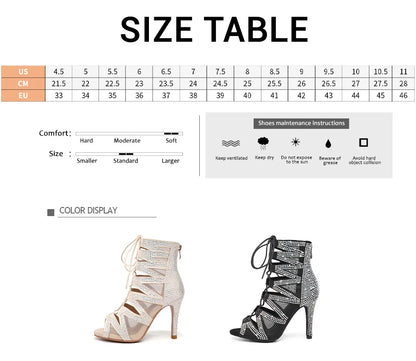 SWDZM Women's Dance Boots Shiny With Diamonds Latin Jazz Dance Shoes Wedding High Heels Girls Dance Shoes Indoor And Outdoor