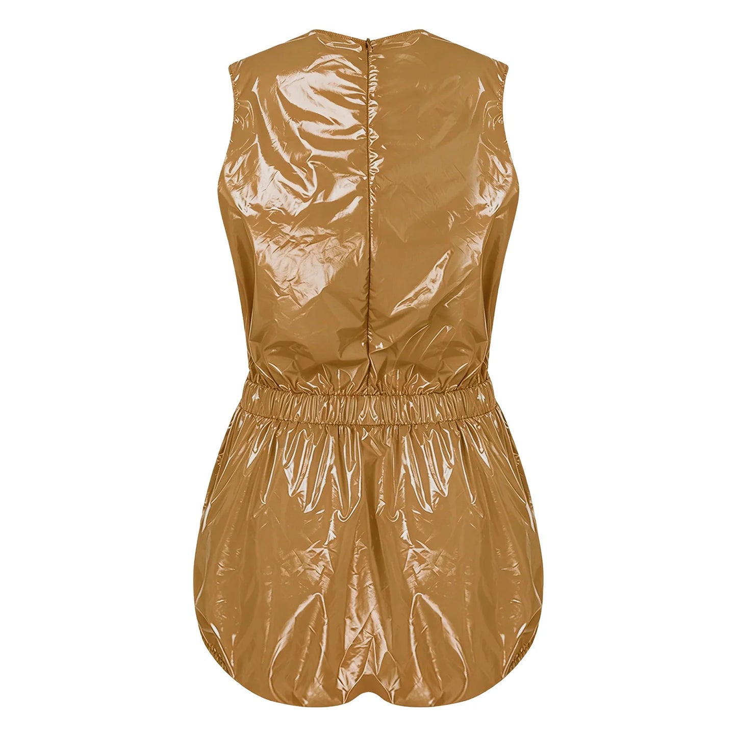 Womens Glossy Waterproof Diaper Cover Sling Bodysuit Waistband Drawstring Legs One-piece Cami Rompers Adaptive Short Jumpsuit