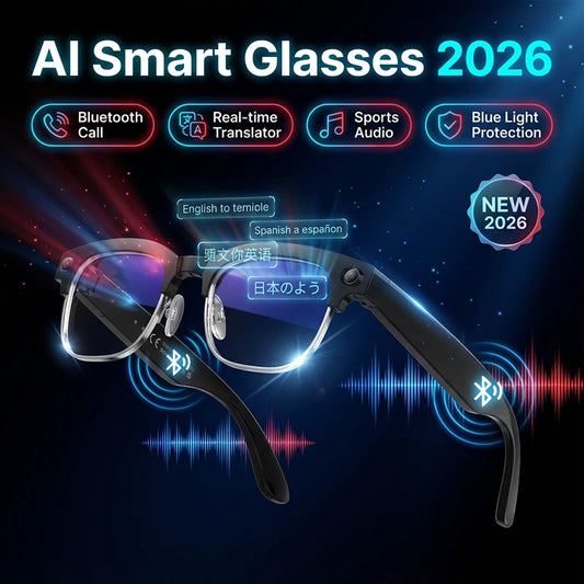 AI Smart Glasses Camera 2026 Bluetooth Headphones Translator Sunglasses Touch Control Photochromic Anti Blue Light Eyeglasses