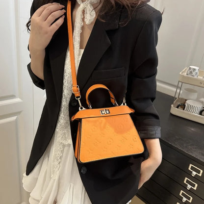 Fashion Embossed Top Handle Bags for Women,Metal Turn Lock Handbag, Adjustable Crossbody Strap,versatile Purse for Daily Outings