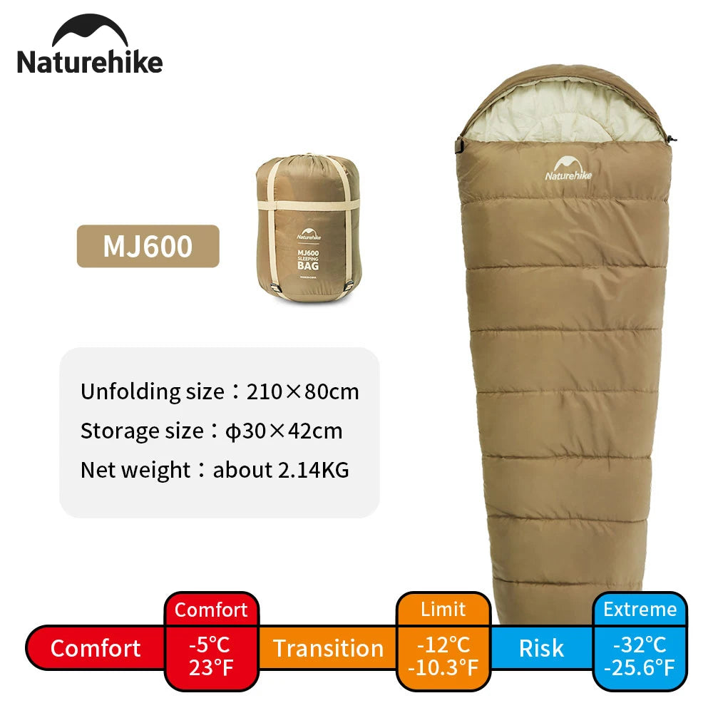 Naturehike MJ600 Sleeping Bag Portable Waterproof 4 Season Cotton Sleeping Bag Outdoor Hiking Travel Camping Sleeping Bag