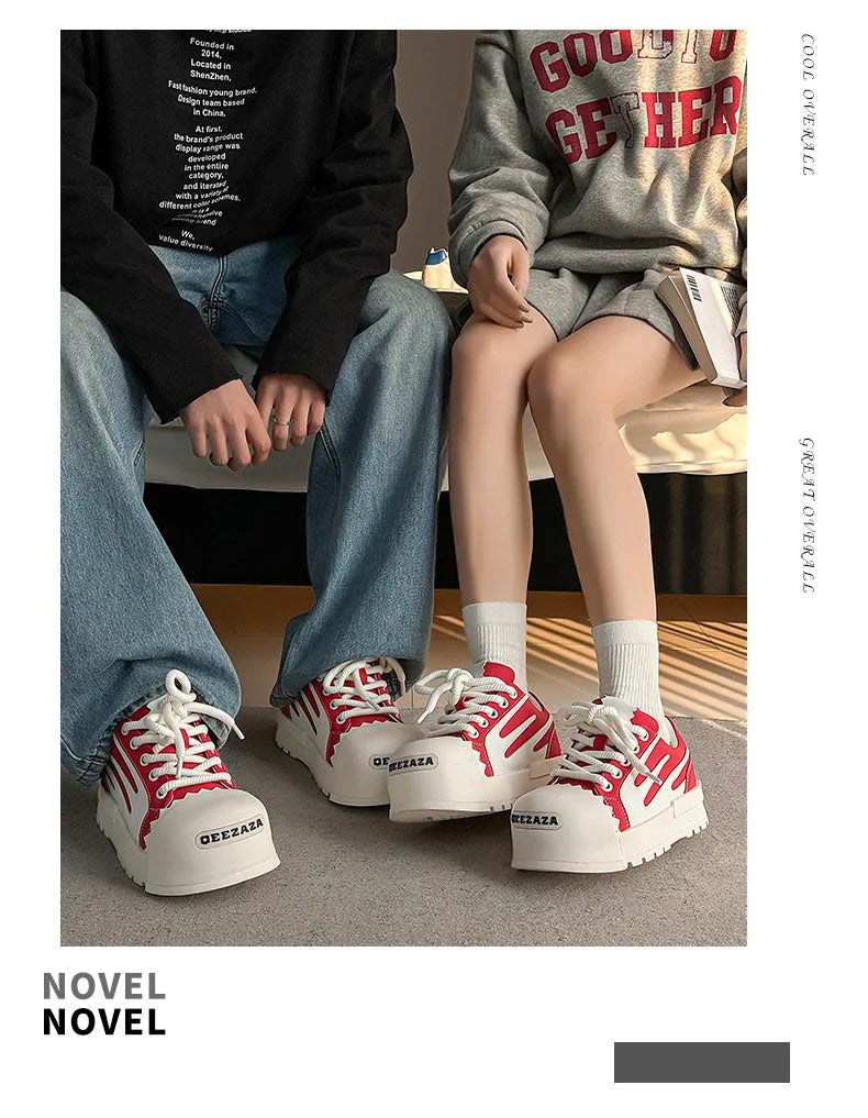 Women Men Sneakers Low-top Big-head Canvas Thick-soled Heightening Versatile Unisex Leisure Trendy Shoes Men Chunky Trainers