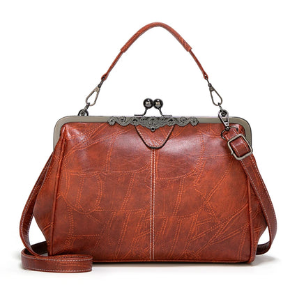 Shoulder Bags Women Retro Frame Purses Girls Crossbody Messenger Bag Small Handbags for Phone Party Faux Oil Leather Clip Bag