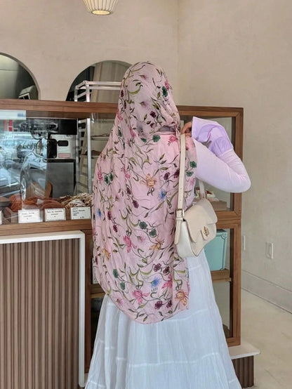 1Pcs Ramadan Flower Watercolor Hijab Women Bohemian Soft Muslim Hijabs Floral Breathable Shawl Wrap Scarf Headscarf Warm