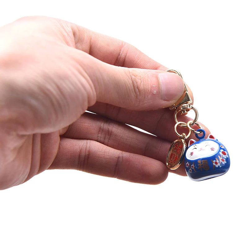 New Japanese Cute Lucky Cat Bell KeyChains Car Bag Decor Water Sound Bell Pendant Charm Keys Couple Gifts Keyring Pray Keyfob